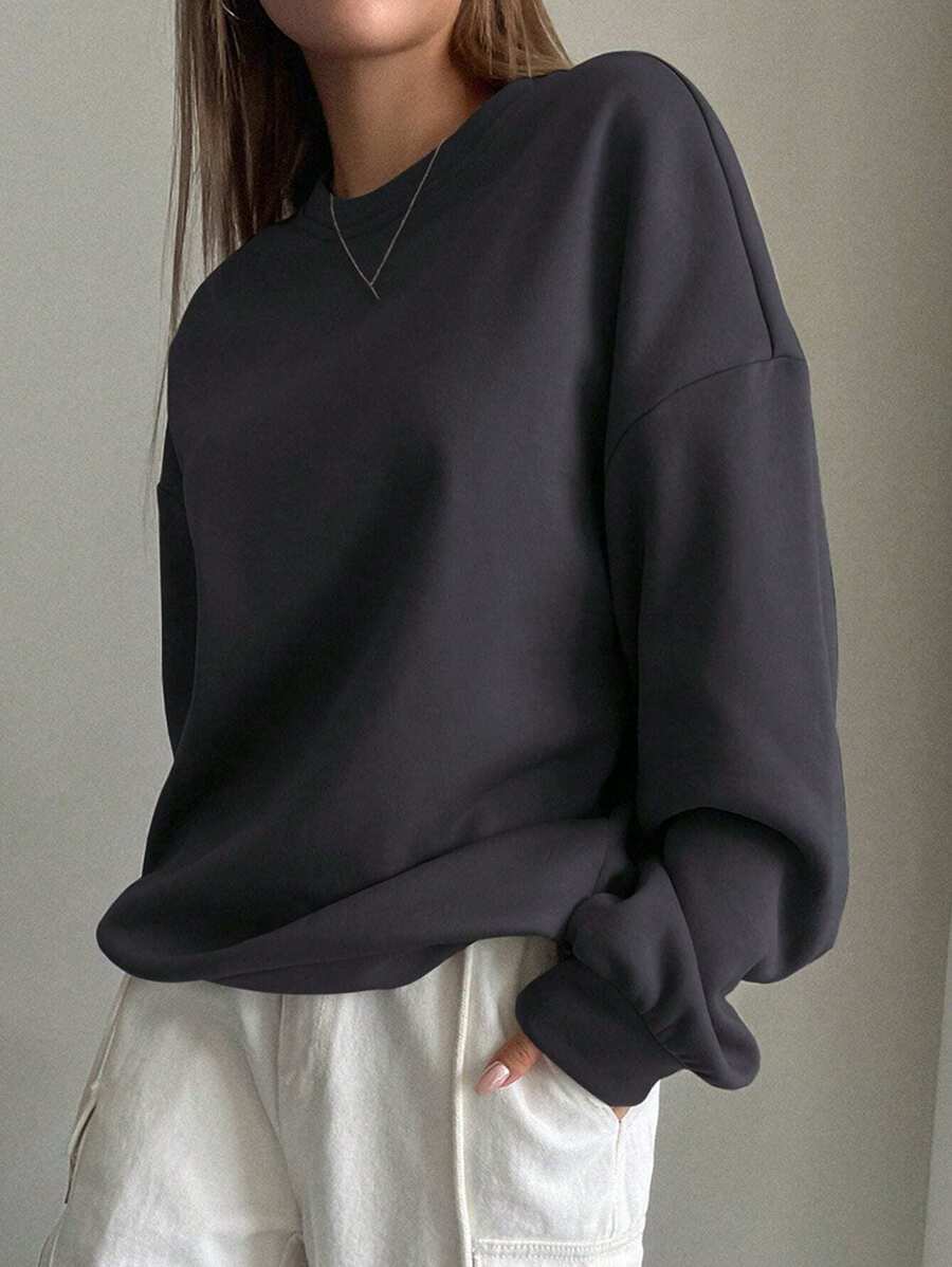 DAZY Sweat-shirt ample à épaules tombantes de couleur unie, vêtements d'automne