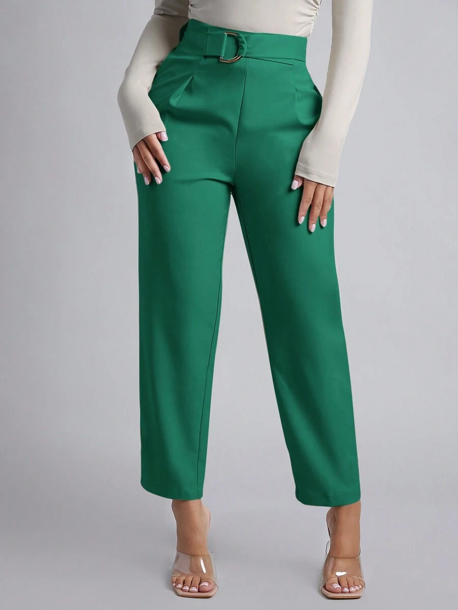 SHEIN PETITE Solid Color Cone Shape High-waisted Pants