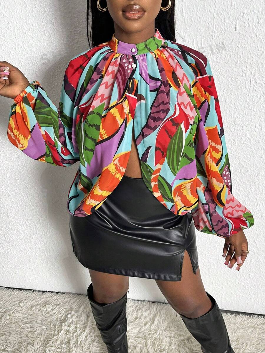 Slaydiva Blusa Con Nudo En La Espalda Y Estampado Integral Para Mujer