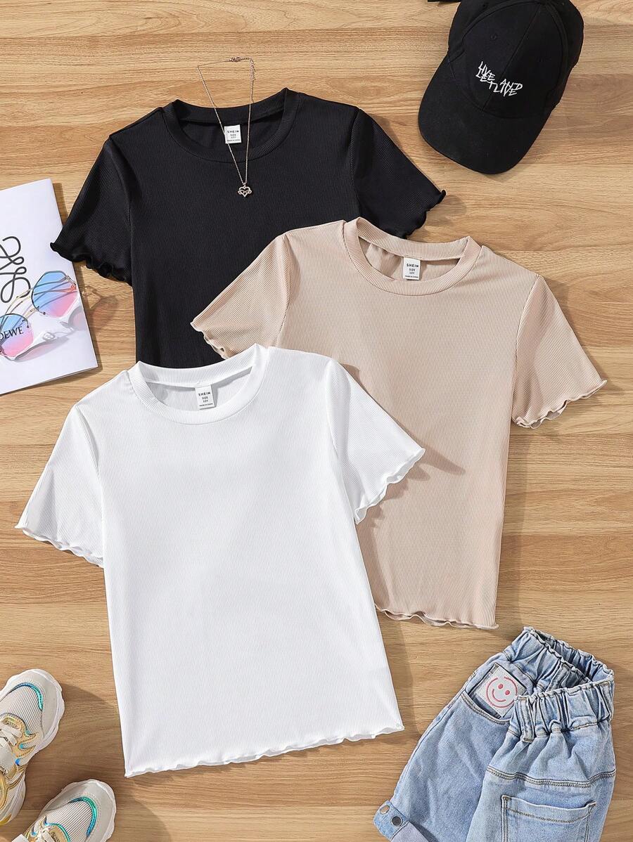 SHEIN Tween Girl 3 Stücke Basic-Kurzarm-T-Shirt
