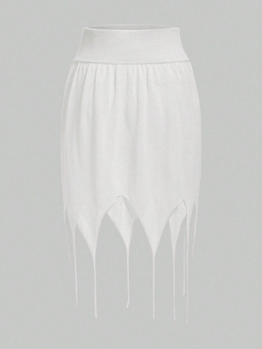 ROMWE PUNK Women's Elastic Waist Asymmetrical Hem Sweater Skirt