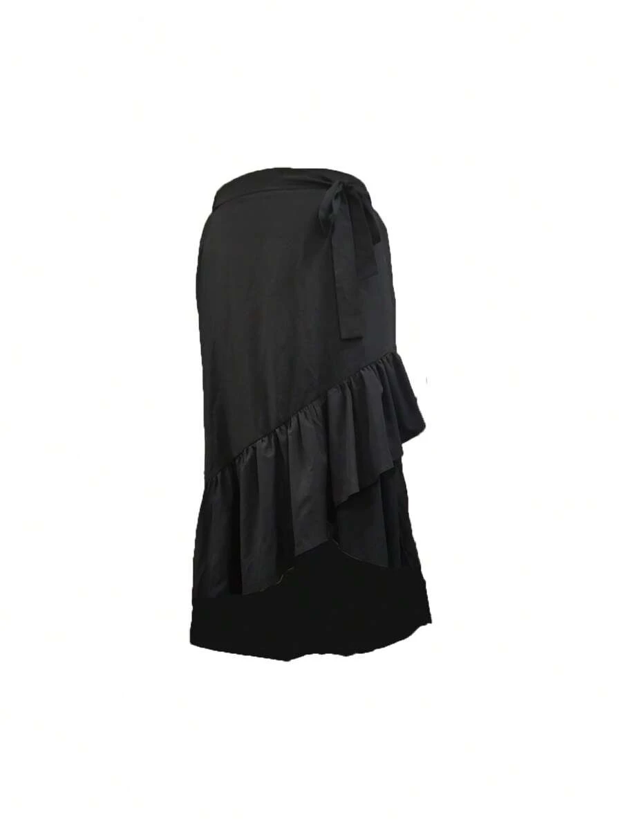 Celure Plus Size Women's Belted Side Tie Ruffle Hem Skirt