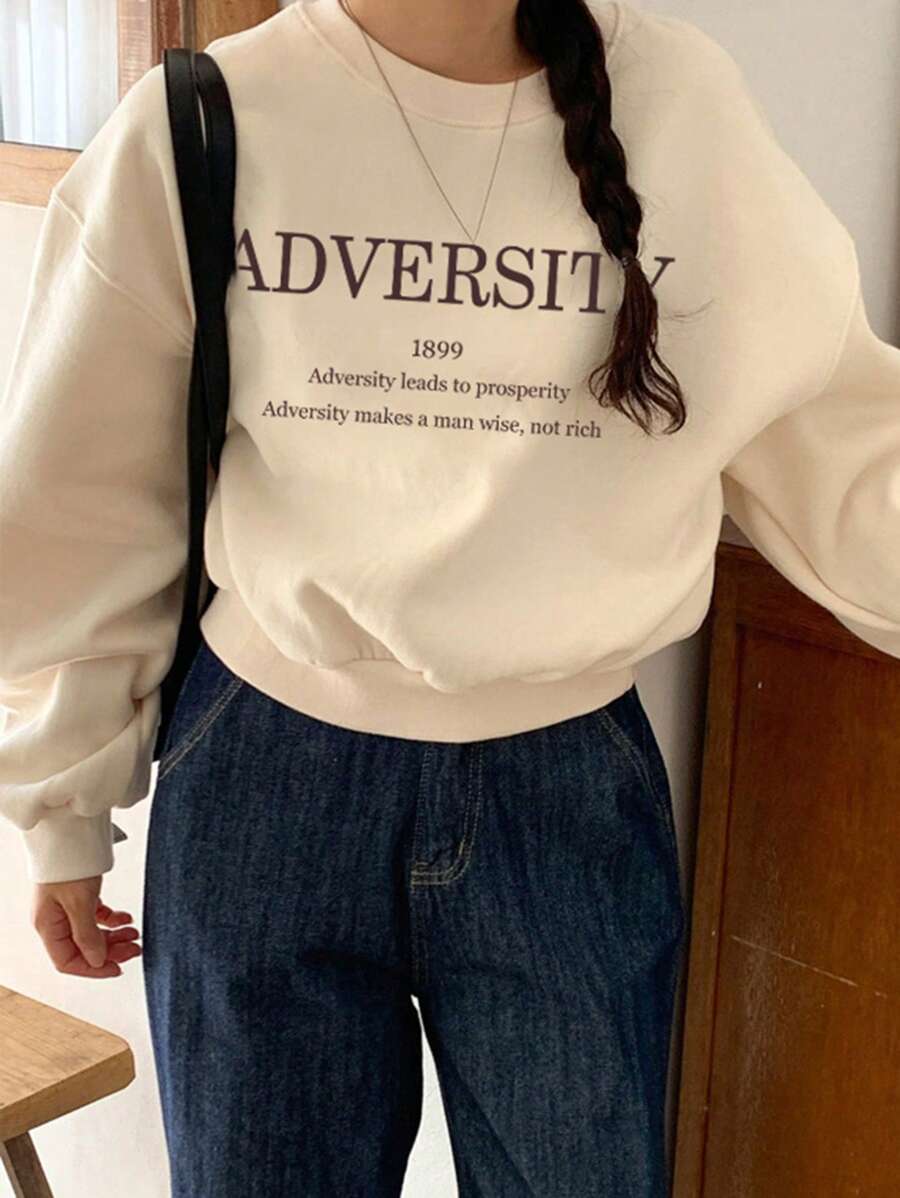 DAZY Loose Fit Sweatshirt With Slogan Print,Fall Clothes