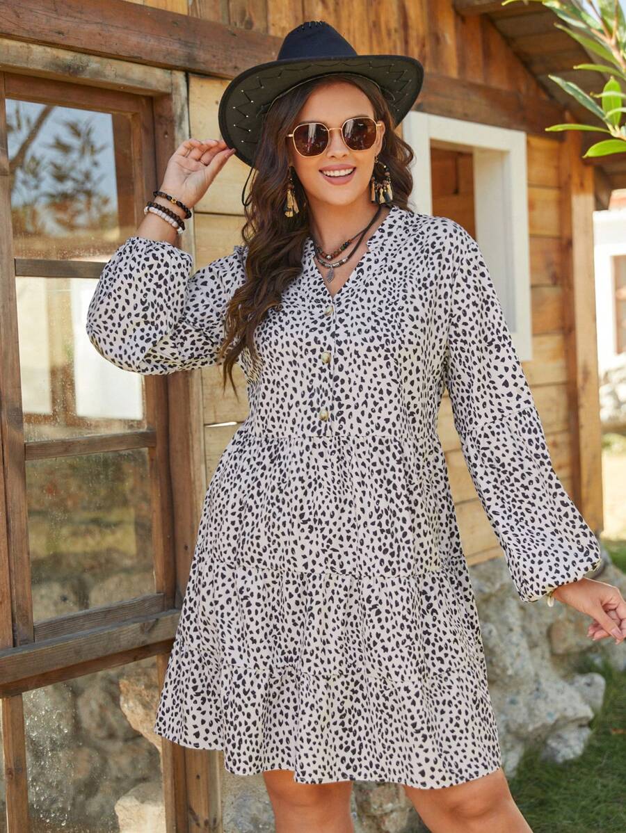 SHEIN VCAY Vestido De Talla Grande Con Mangas De Linterna Impreso