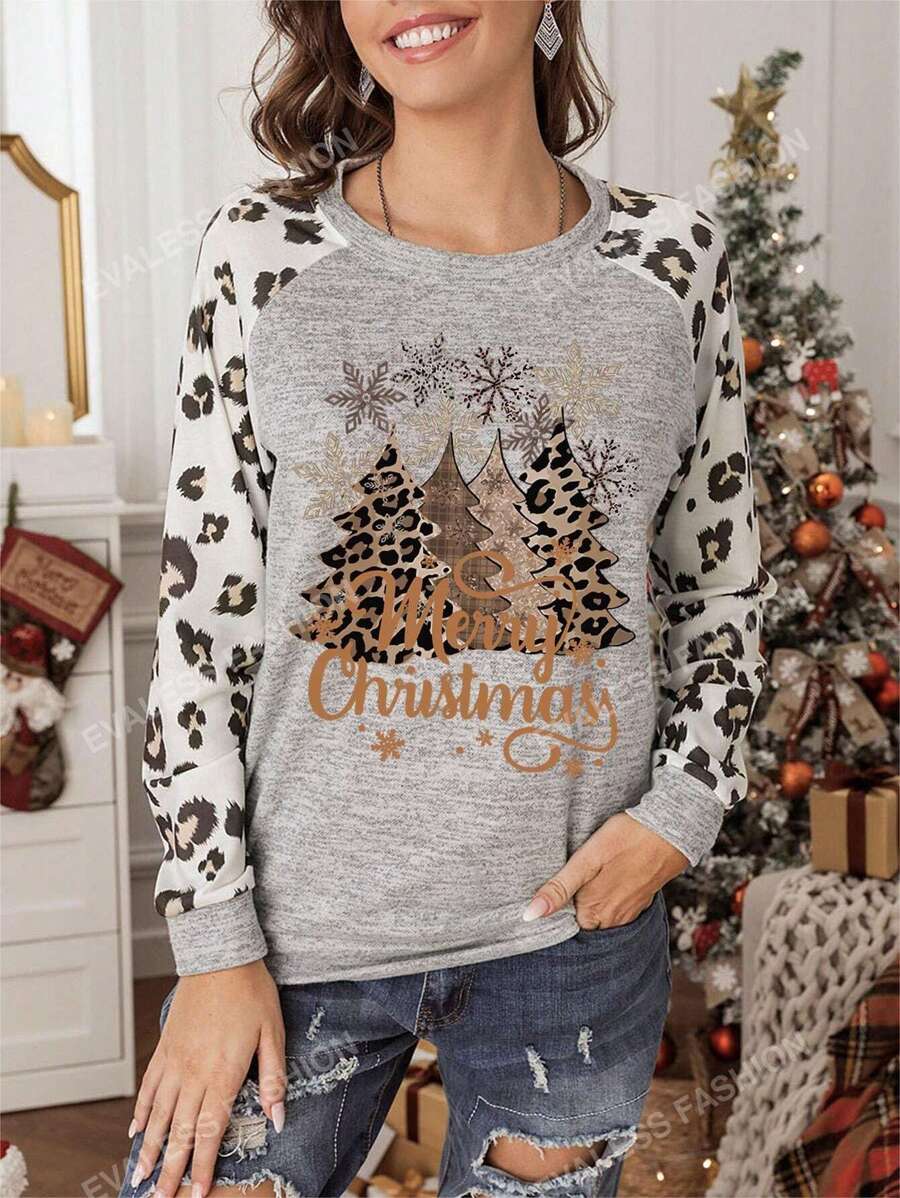 Sweat-shirt Imprimé Noël Manches Raglan