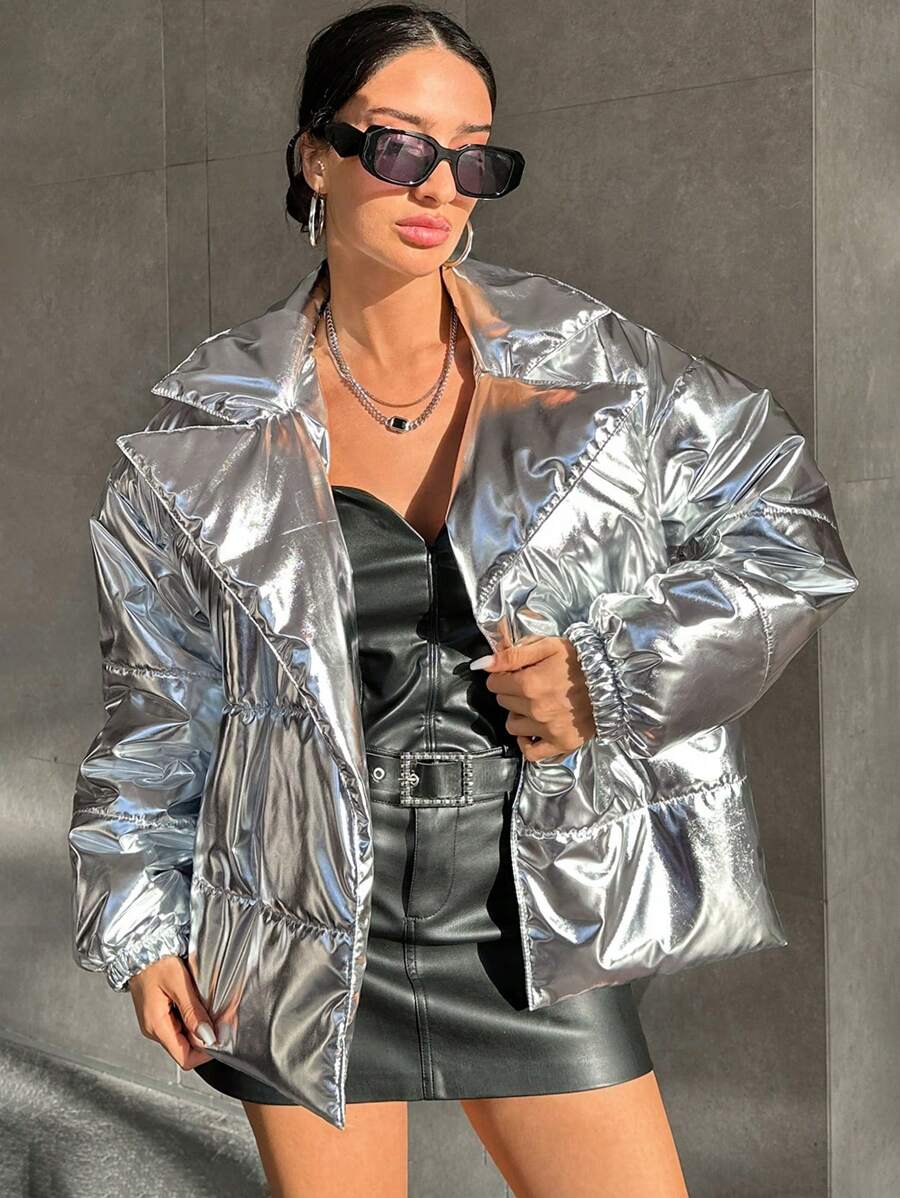 SHEIN Manteau Matelassé Avec Ceinture Argentée