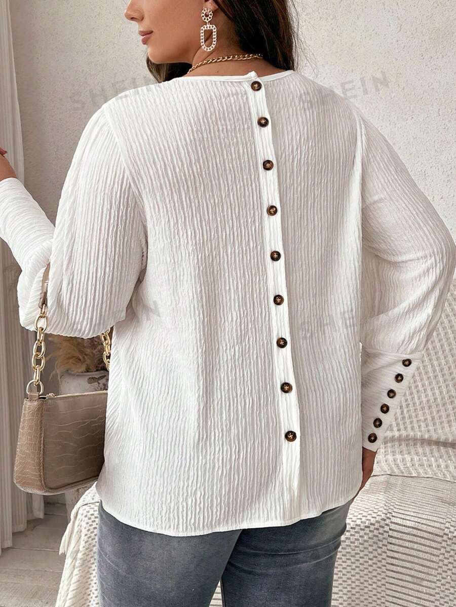 Franclia Camisa Decorada Con Botones Y Cuello En V De Talla Grande