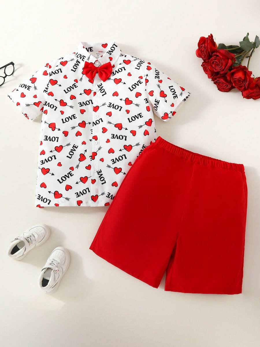 Traje De Caballero Impreso Con Corazones Para Adolescentes