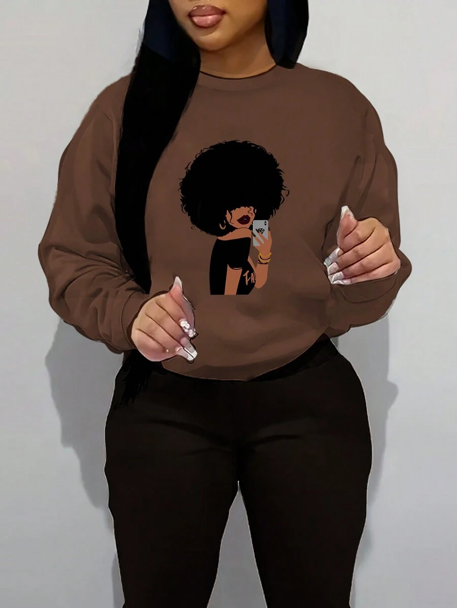 SHEIN Character Print Casual Sweatshirt With Round Neck,Long Sleeve Tops Graduation,Back To School Outfits,Graduation,Teacher Outfits For Women,Back To School