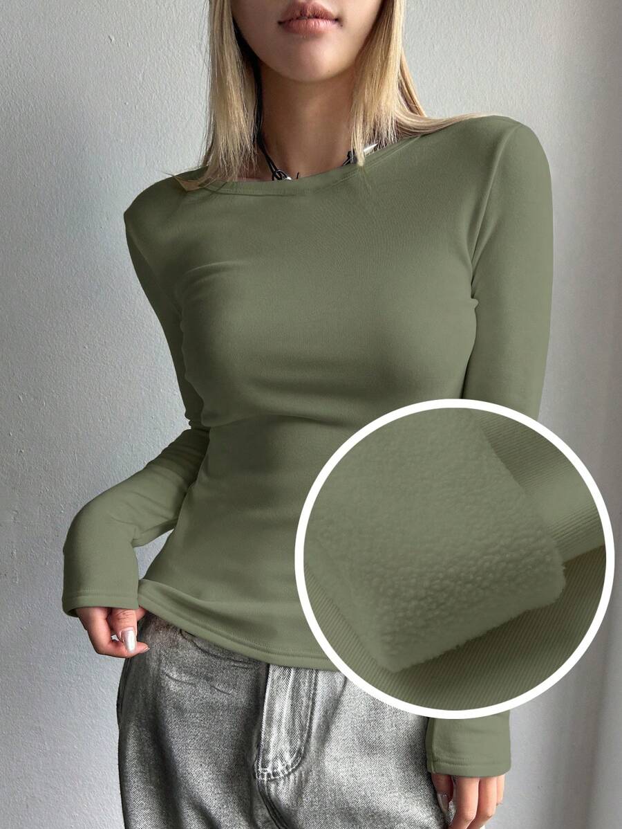 DAZY Camiseta Térmica De Manga Larga Y Cuello Redondo Forrado