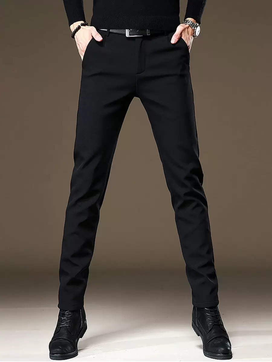 Men's Solid Casual Stretch Tapered Trousers