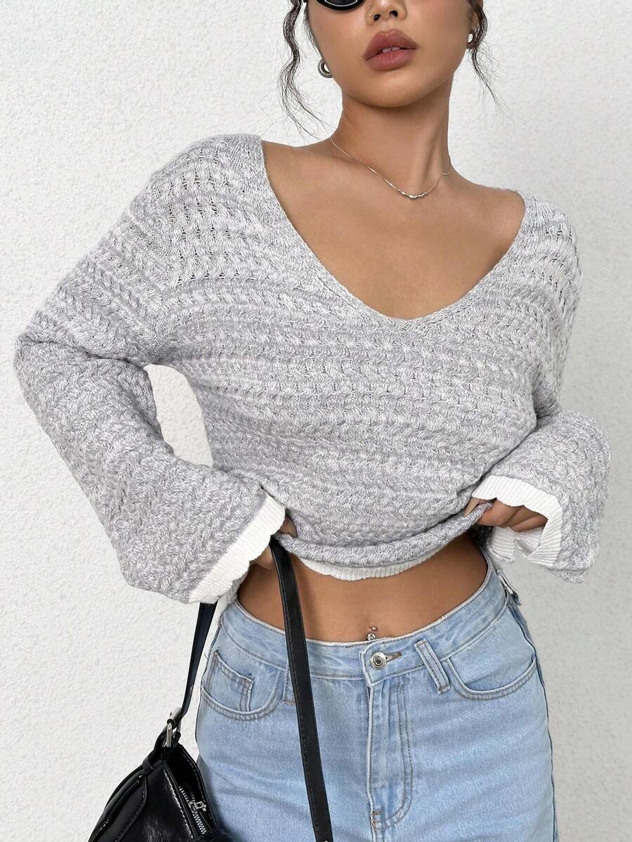 Flirla Women's Color Block Long Sleeve Sweater