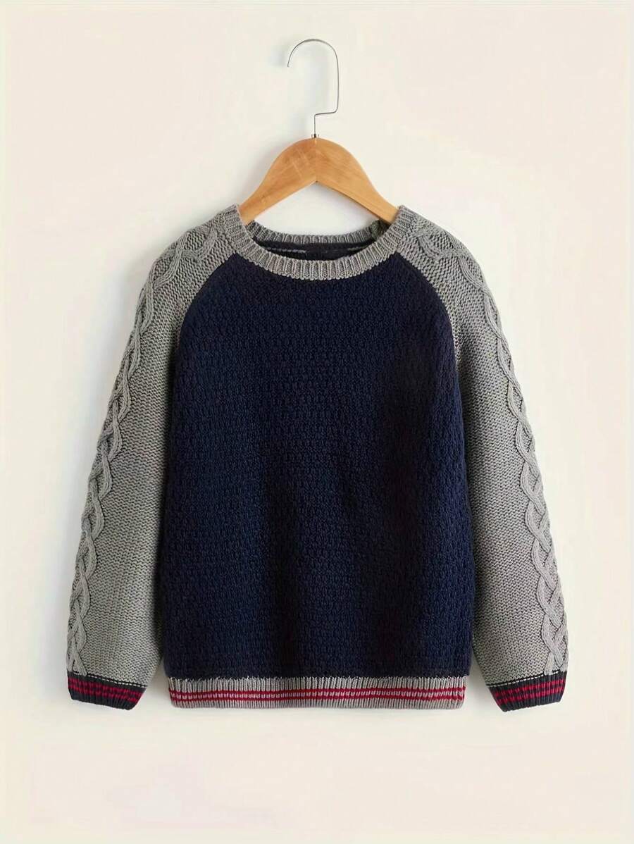 SHEIN Baby-pullover Mit Kontrast-raglanärmeln Für Jungen