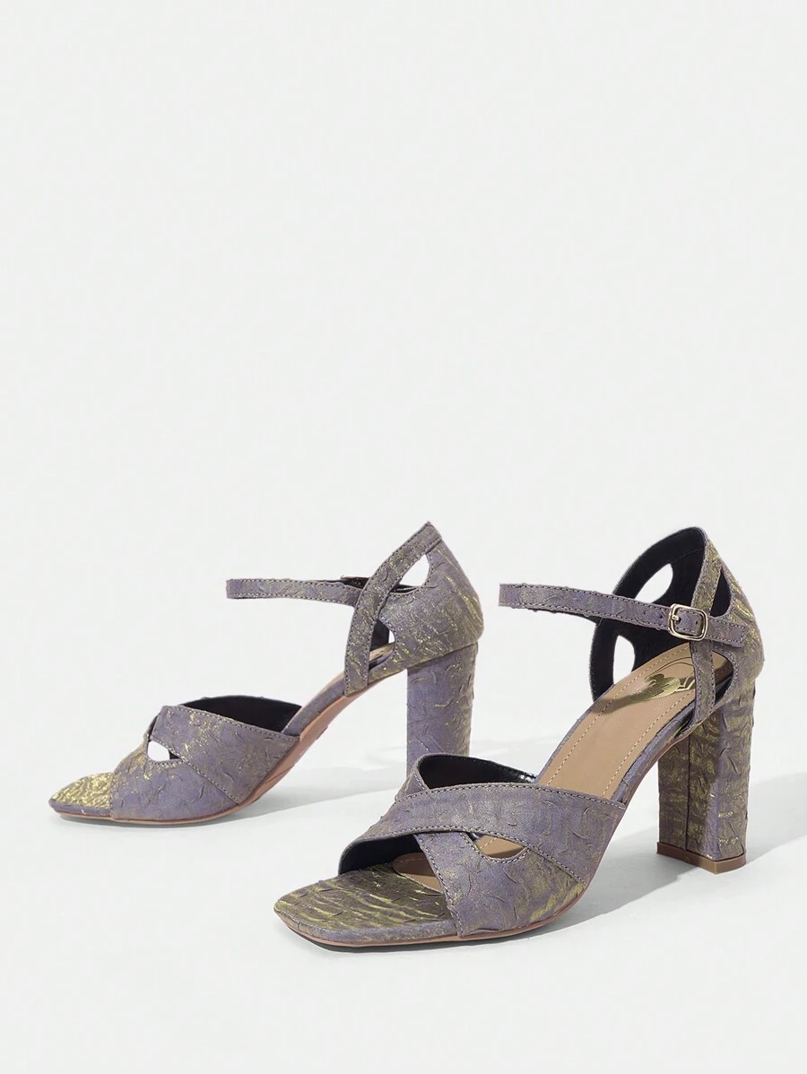 SheIn SXY 1 Pair Fashionable Square Toe High Heel Sandals