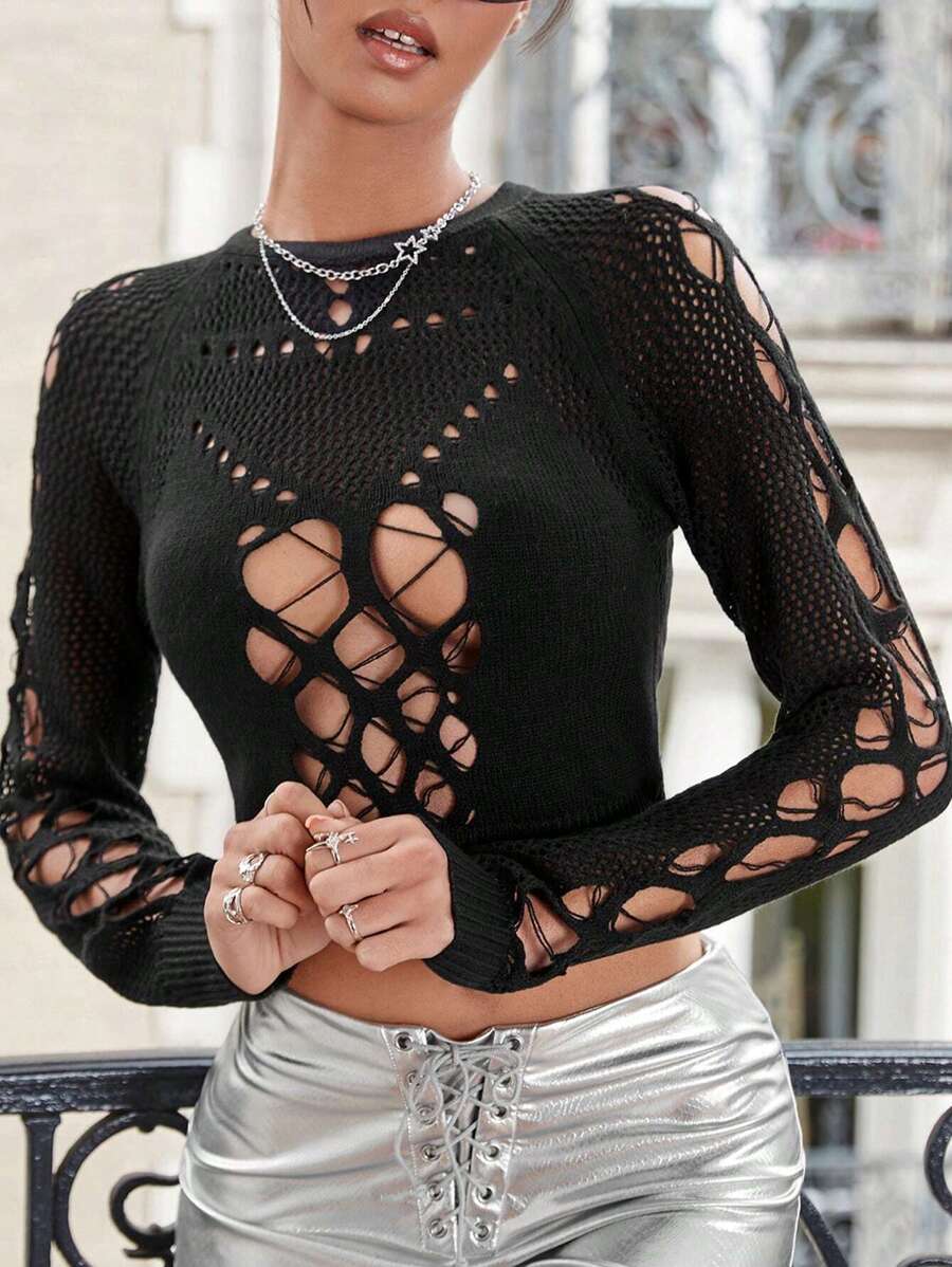 SHEIN ICON Pull Court À Manches Raglan Ajourées
