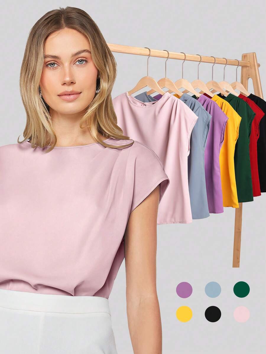 BizChic Solid Batwing Sleeve Satin Blouse