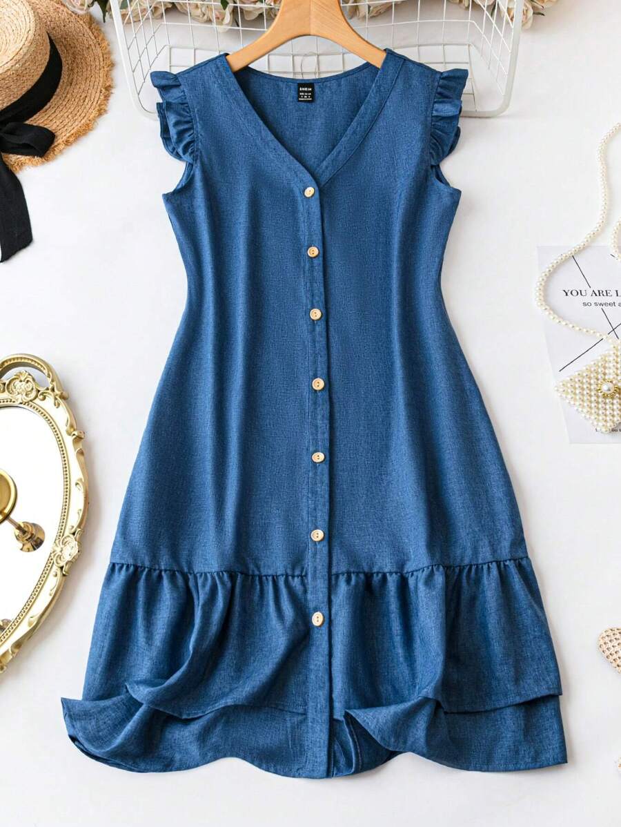 SHEIN LUNE Ruffle Trimmed Sleeveless Dress