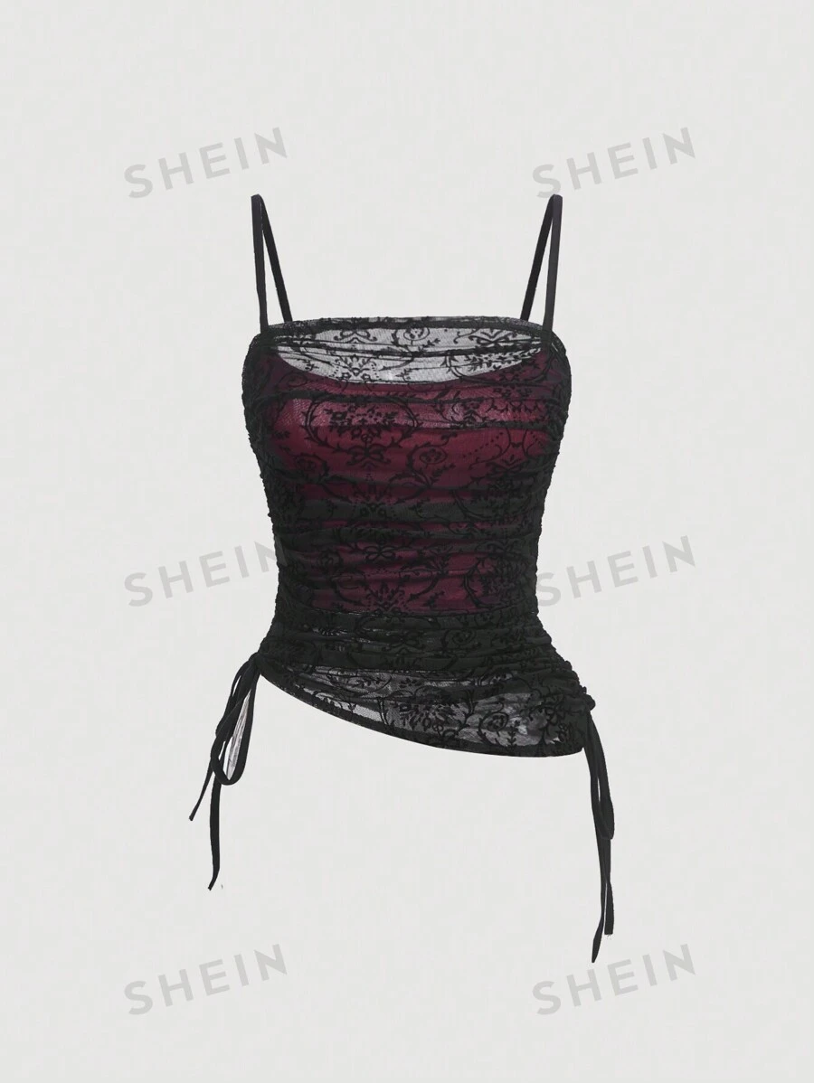 SHEIN MOD Top de damă din dantelă cu șnur lateral