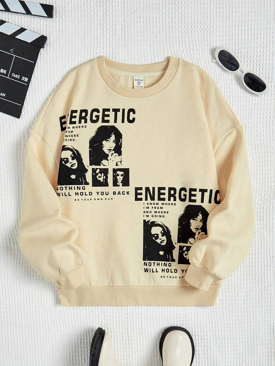 Sudadera De Cuello Redondo De Manga Larga De Punto Para Niñas