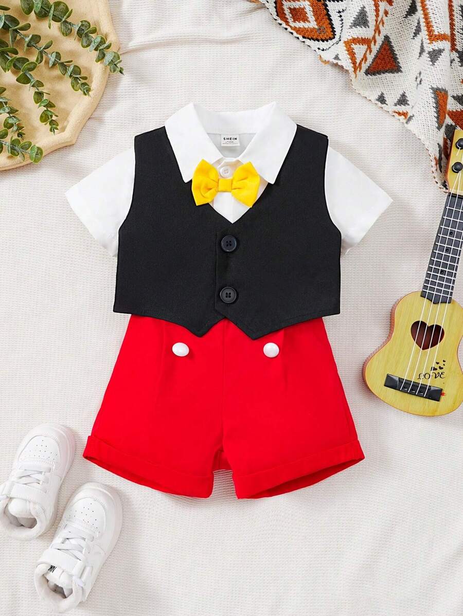 Baby Boys' Summer Suit - Button Up Vest, Short Sleeve Shirt, And Shorts Outfit Set