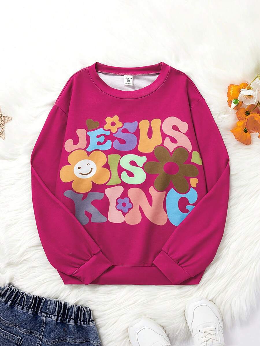 SHEIN Sweat-shirt Décontracté À Imprimé De Lettres De Style Urbain Pour Adolescentes