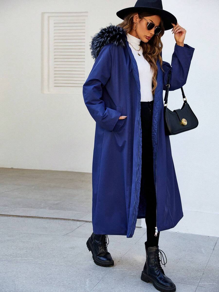 SHEIN Unity Women'S Hooded Padded Padded Coat Clothes Winter With Fur Collar