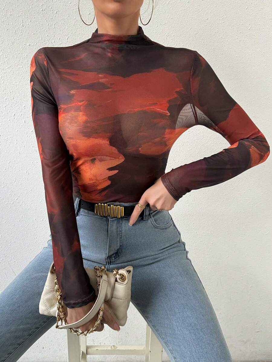 Chiquease Ladies' Stand Collar Tie Dye Top