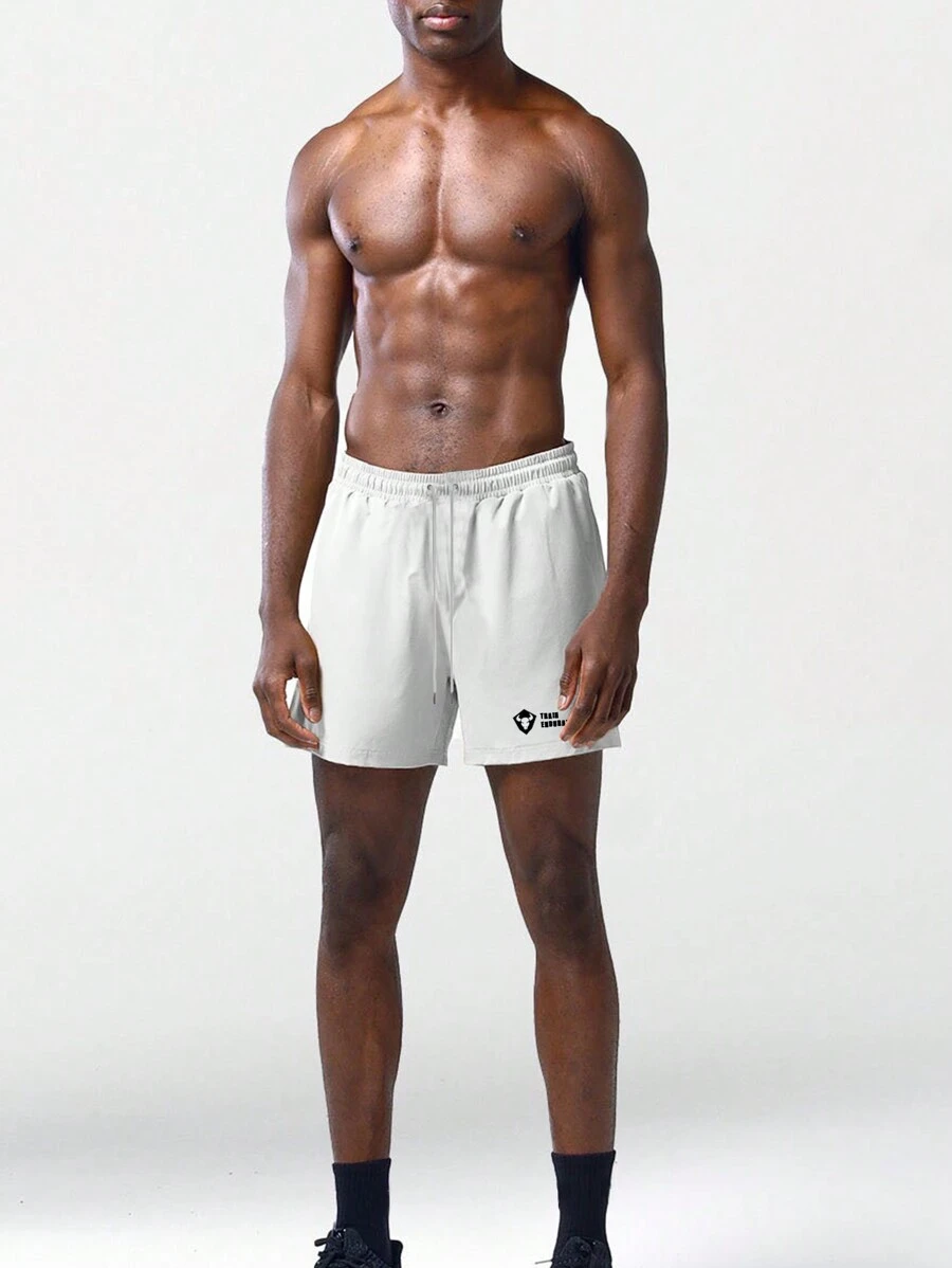 Manfinity Sport Corelite Boyfriend Style Men's Drawstring Waist Sports Shorts With Slanted Pocket, White Shorts Jogger Shorts