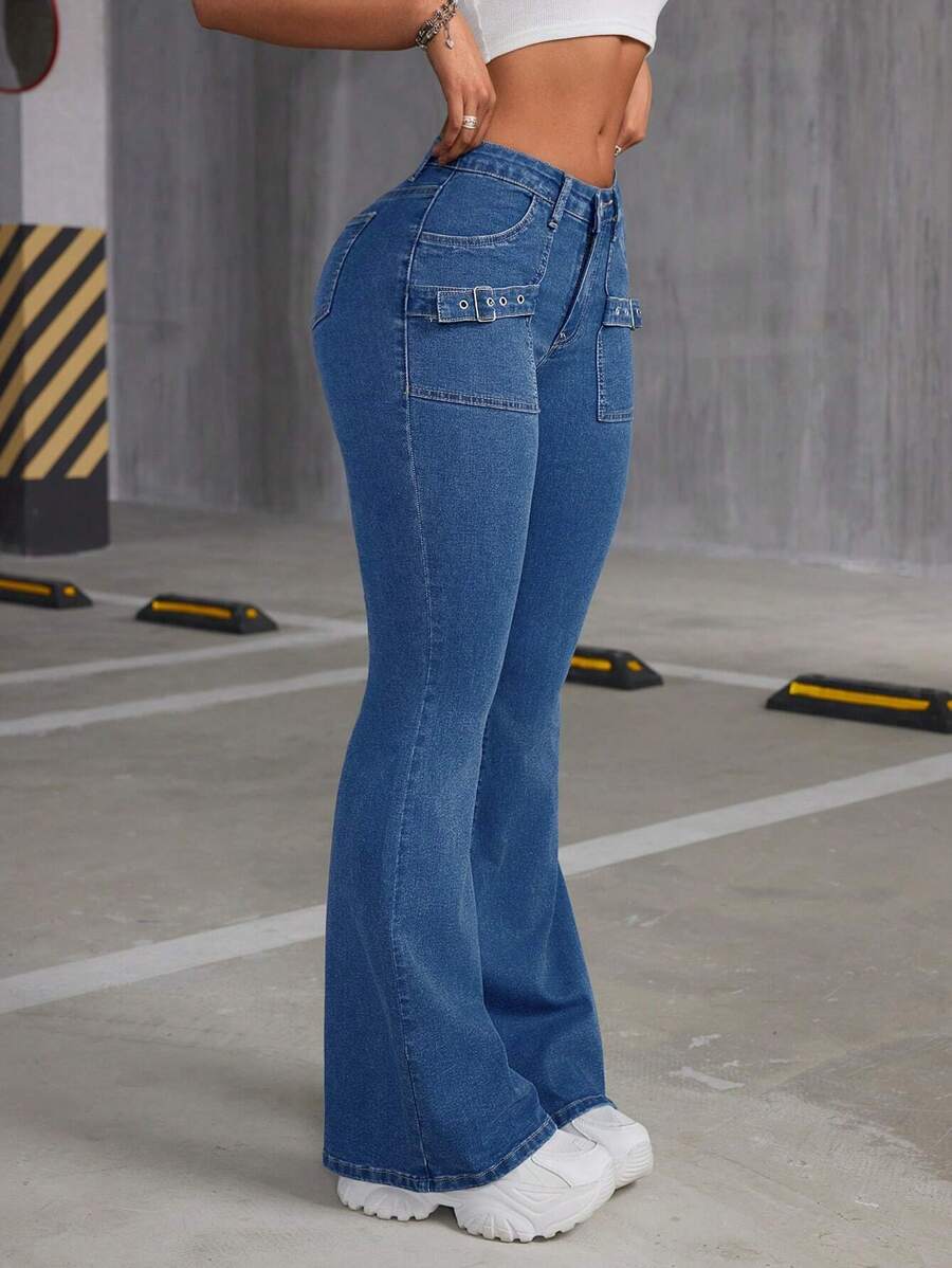 SHEIN ICON Jednolity kolor Flared Jeans
