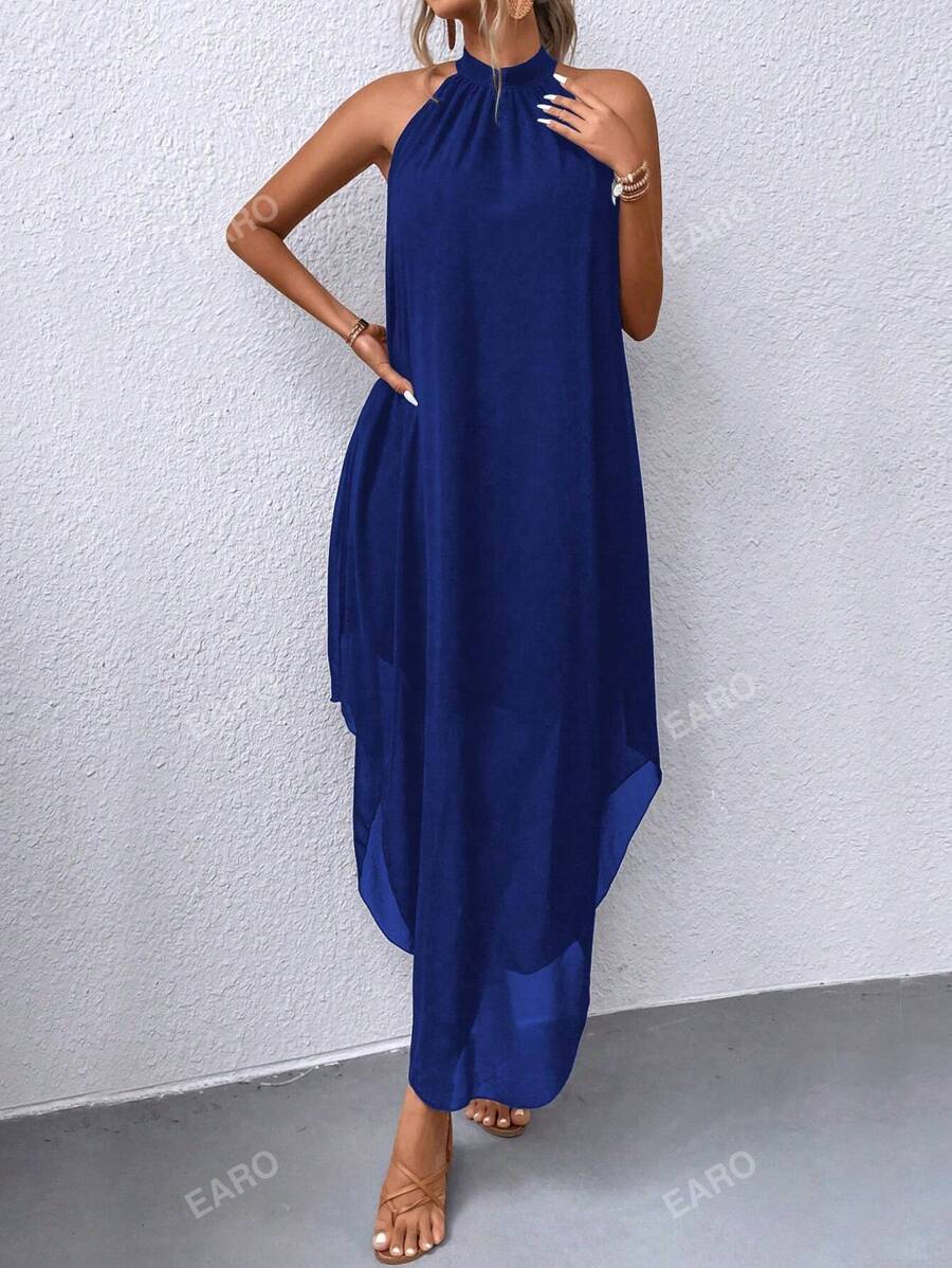 EARO Women Summer Vacation Casual Solid Color Halter Dress
