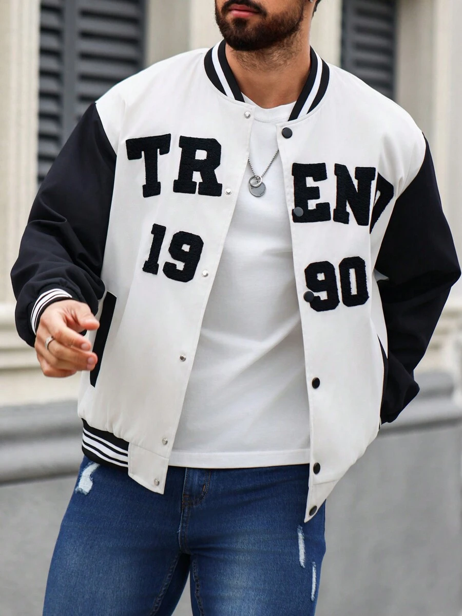 Manfinity Homme Men'S Color Block Baseball Jacket With Embroidery And Toweling