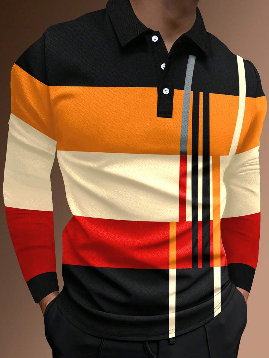 Manfinity Homme Polo Con Estampado De Rayas Y Bloques De Color