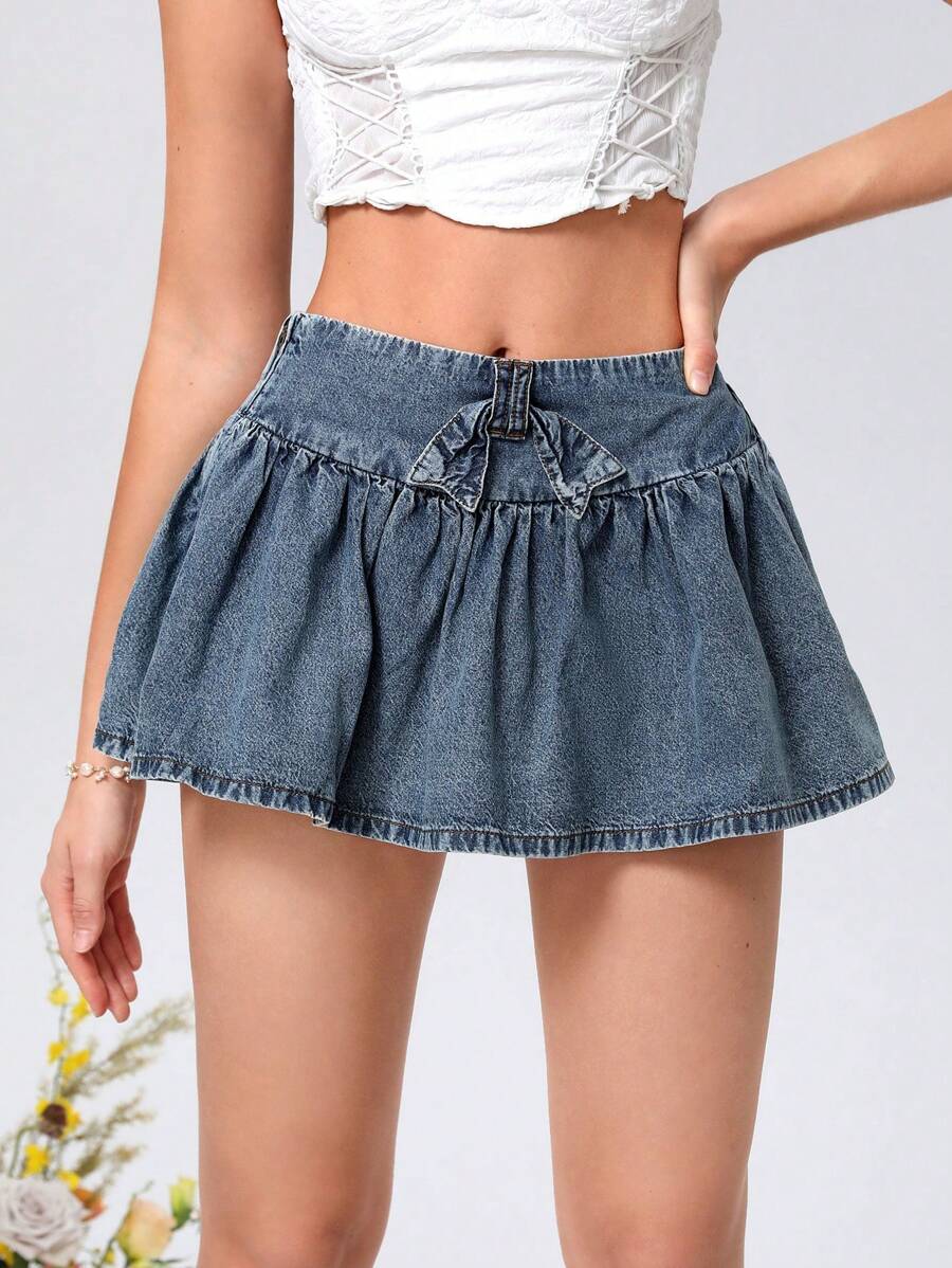 SHEIN MOD Women's Denim Asymmetrical Ruffle Hem Skirt