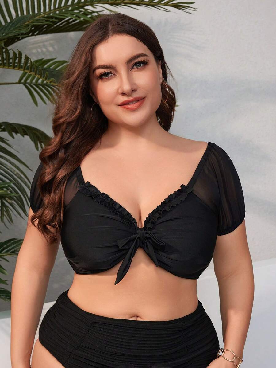 Swim Lushoire Summer Beach Plus Size Women's Knotted Swimwear Top