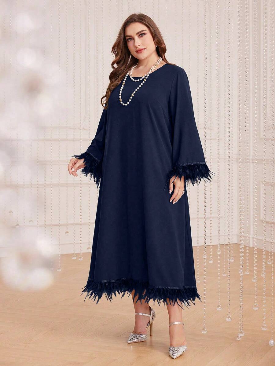 Al Najma Plus Size Women's Patchwork Furry Sleeve Cuff Dress