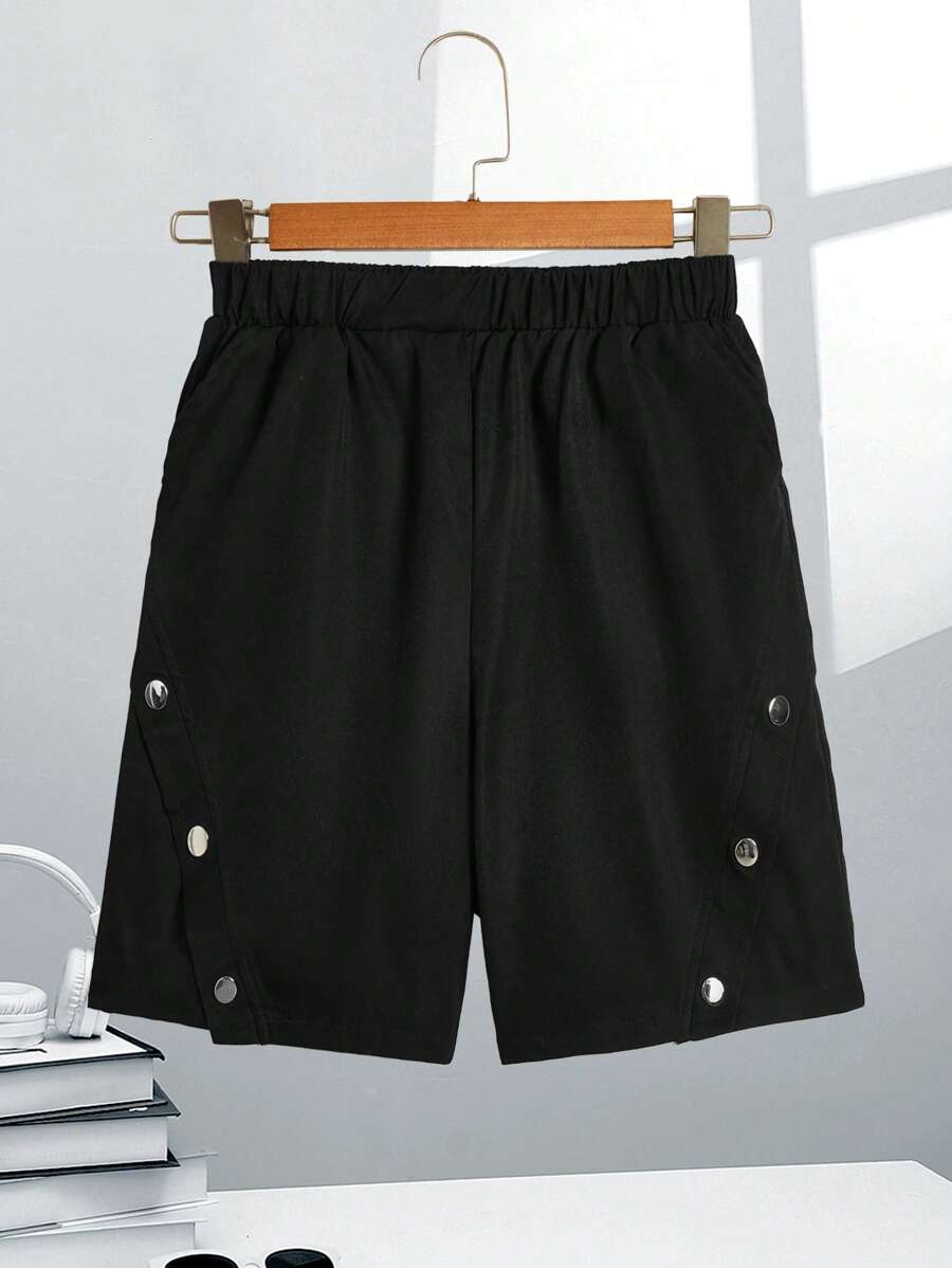 SHEIN Pantalones Cortos Tejidos Sueltos De Color Sólido Casuales Para Niños