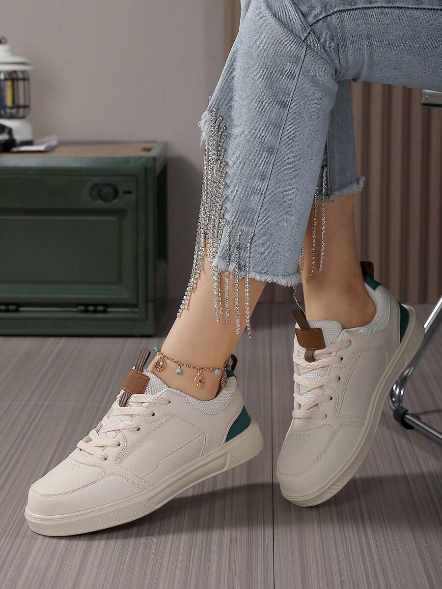New Women's White Sneakers For Spring, Casual Lightweight Sports Shoes, Autumn