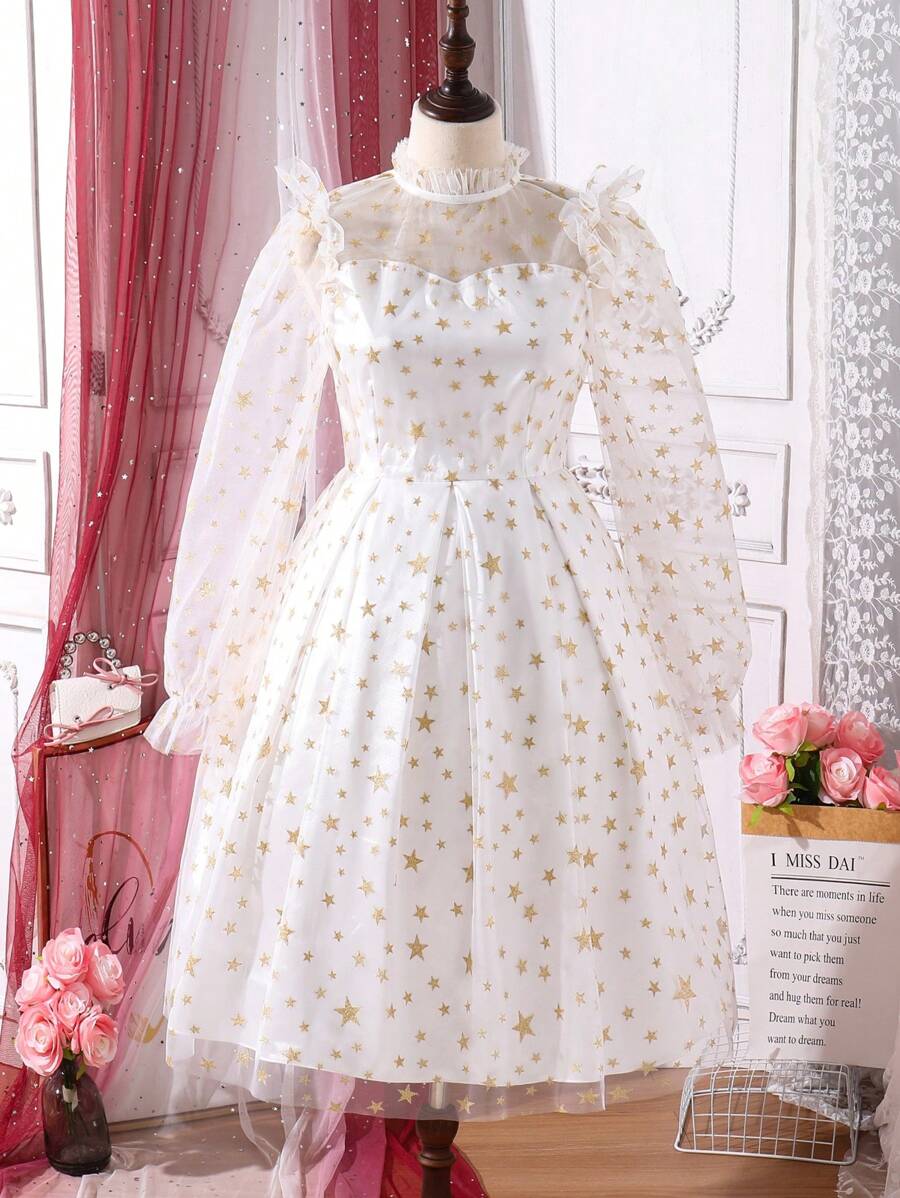 Vestido Sin Mangas De Malla Dorada Brillante Para Chicas Adolescentes