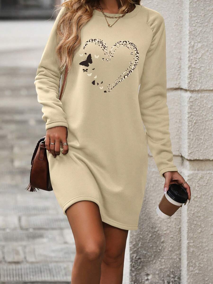 SHEIN LUNE Leopard & Butterfly Pattern Print Long Sleeve Dress
