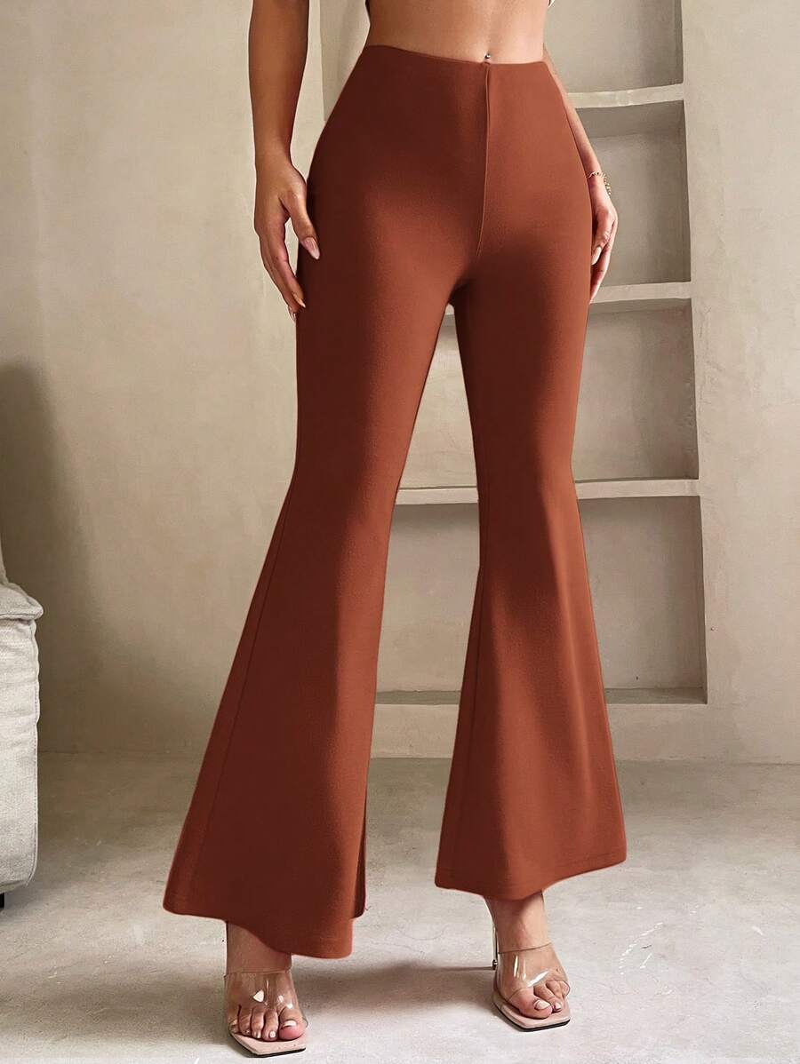 SHEIN VCAY Plus Size Elegant Flared Pants, Suitable For Vacation, Party, Gathering, Commute, Retro Style, Autumn/Winter