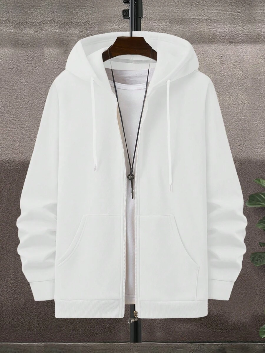 RueChic Casaco de moletom com capuz estilo cardigan com zíper masculino e cordões, forrado de lã