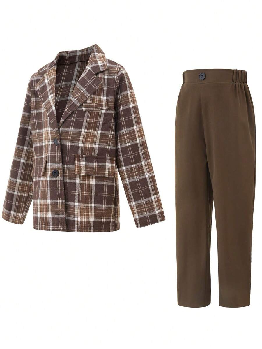 SHEIN Tween Boys Casual Elegante Estilo Inglês Paletó E Calças, Traje De Cavalheiro