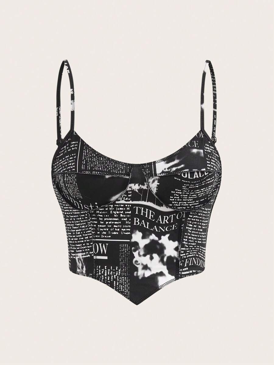 SHEIN EZwear Newspaper Print Cami Top