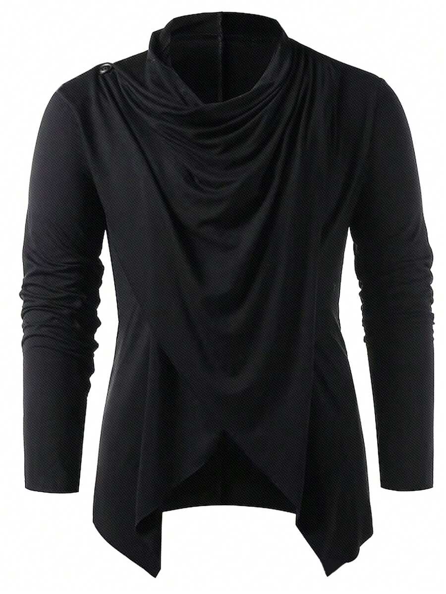 Manfinity RelaxMax Camiseta de manga larga con borde asimétrico y llana, para vacaciones