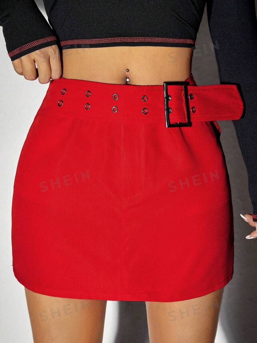 SHEIN EZwear Minifalda Acampanada De Cintura Baja Para Mujer