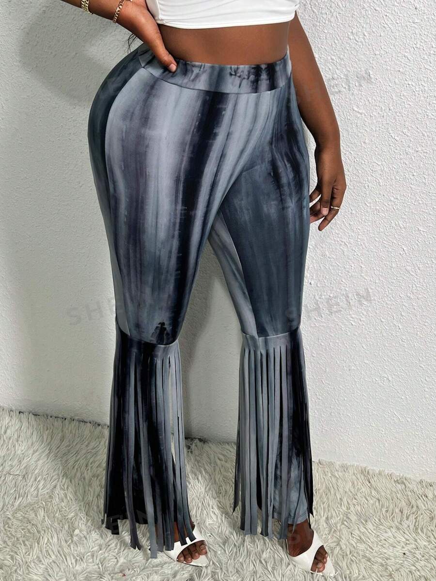 Slaydiva Pantalones Acampanados Largos De Punto Con Flecos Para Mujer Talla Grande