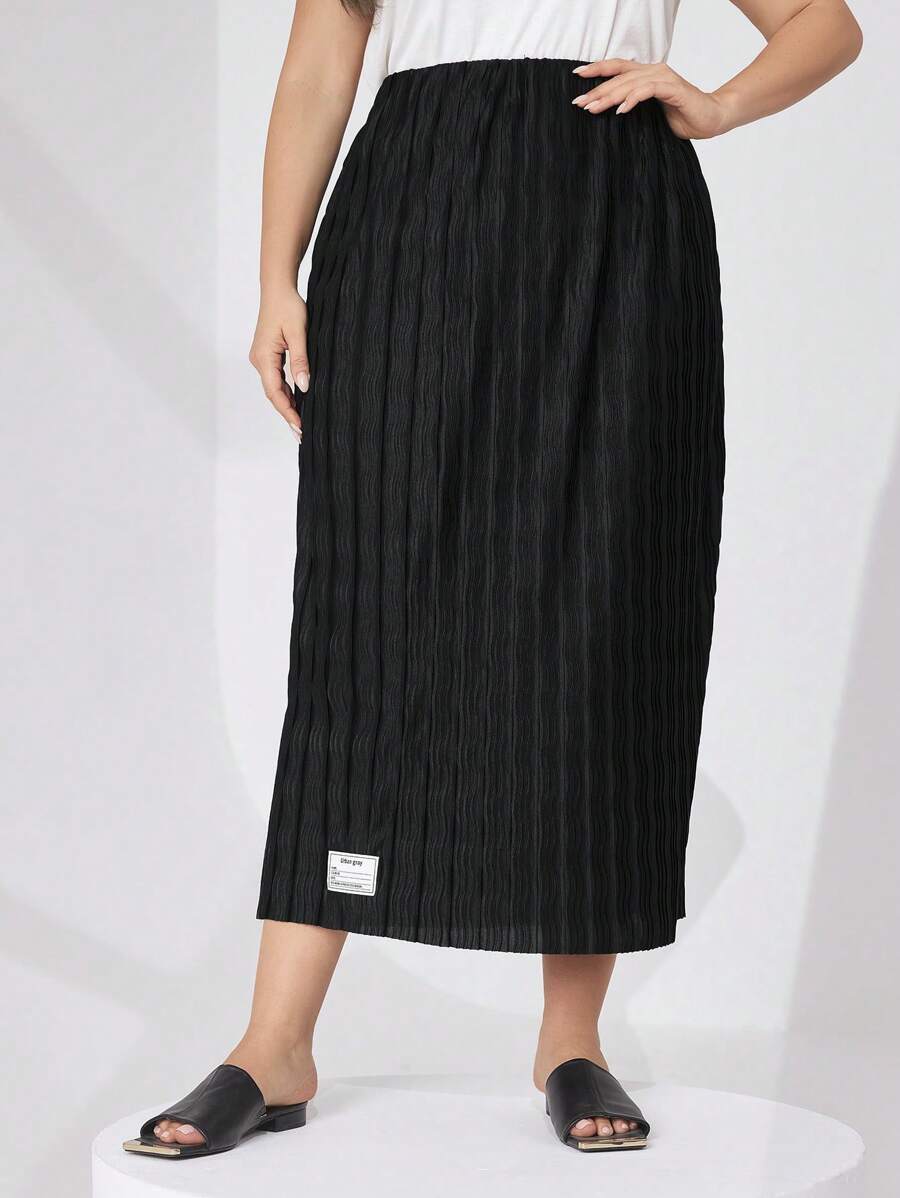 Mulvari Plus Size Alphabet Patched High Waisted Skirt
