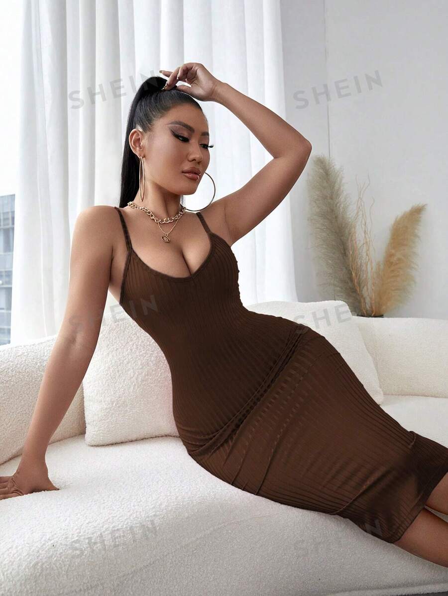 SHEIN SXY Vestido Camisola Ajustado De Punto Acanalado