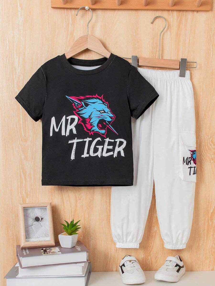 SHEIN Young Boys' Animal & Letter Printed Two Pieces Set