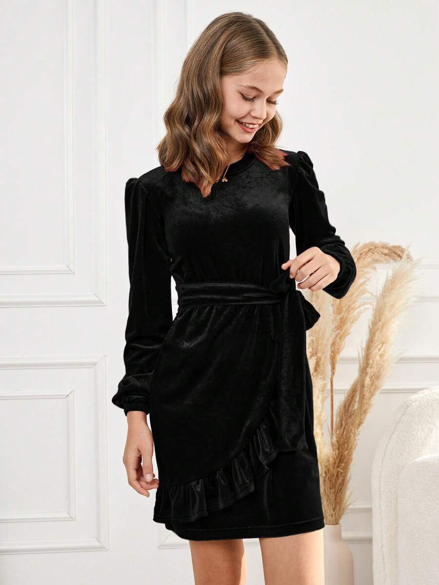 RueChic A-linie-kleid Für Teenager-mädchen Mit Lanterne Ärmeln Und Gürtel